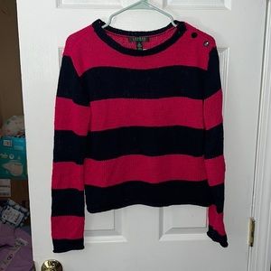 LAUREN Ralph Lauren Pink & Navy Color block Long Sleeve Knit Sweater Sz Small